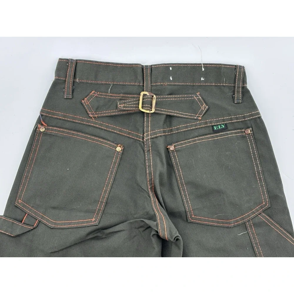 Vintage Ely Mens Buckle Back Jeans Dark Green Denim 26x32 Retro Cinch Back